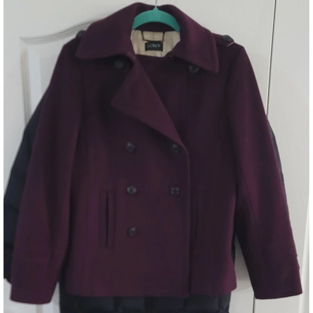 J. Crew Women's Purple Classic Double Breasted Pea-Coat Size Small - Picture 1 of 7